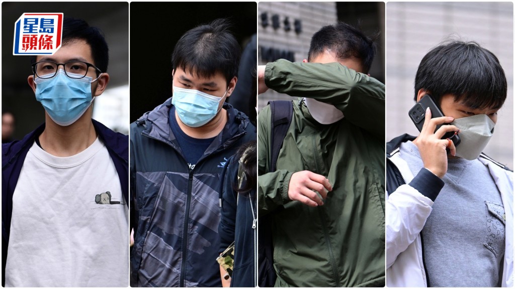 左起譚兆竣、吳啟正、曹杰庭、黃栢康4人與陳家明同否認非法性交罪受審。資料圖片