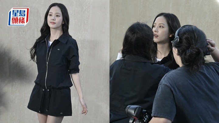 Jisoo露嫩腿抵尖沙咀代言活動僅逗留兩分鐘  怪風吹亂秀髮工作人員如臨大敵
