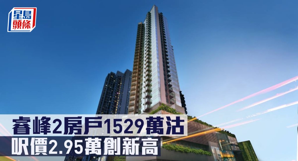 睿峰2房戶1529萬沽,呎價2.95萬創新高。