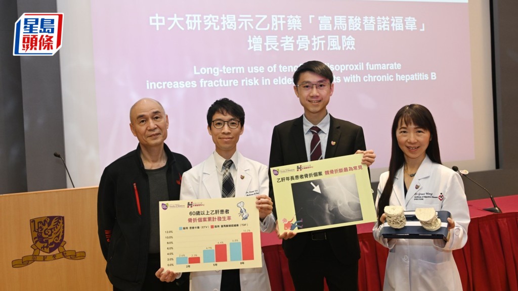 左起：黎梓滔、葉卓風及黃麗虹教授。中大醫學院