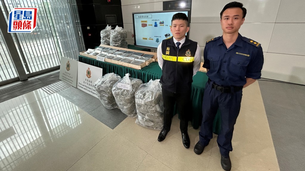 海關偵破海運木製地板藏毒案，檢獲60公斤大麻花，市值1300萬元，拘3人。林思明攝