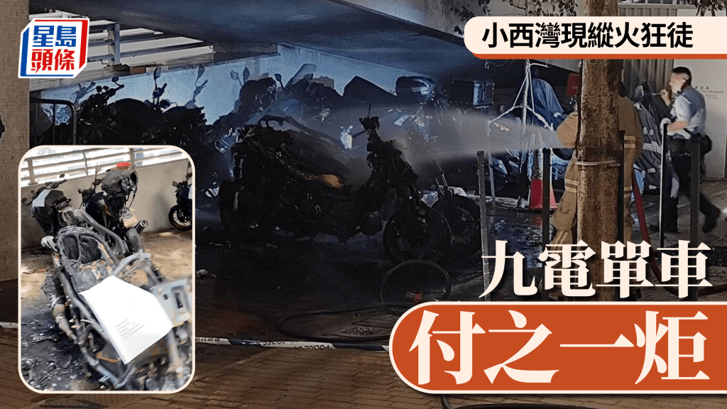 多輛電單車付之一炬。fb: 香港鐵騎館(吹水區)