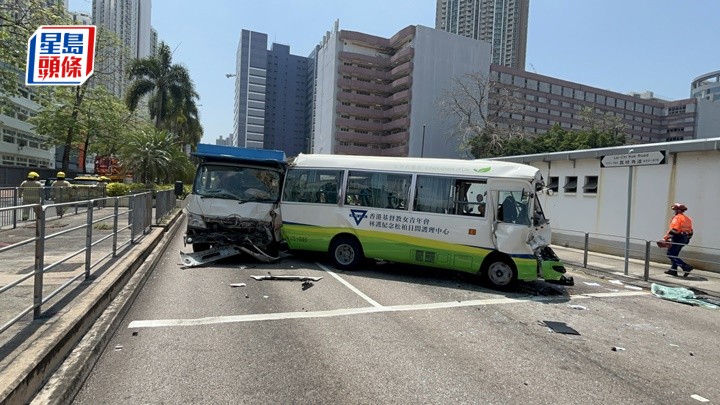 荔枝角道發生四車串燒。楊偉亨攝