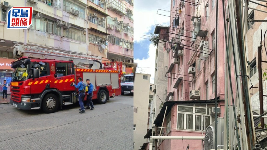 深水埗男子洗冷氣險釀禍 爬窗執隔塵網被困外牆 幸獲救無礙