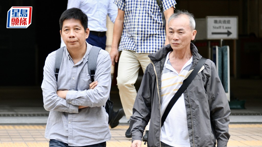 死者同事陳晚敬(左)供稱,當日死者控制工作台上升後仍未開始鋸樹,升降台突然墜下,其後才得悉死者身亡。盧江球攝