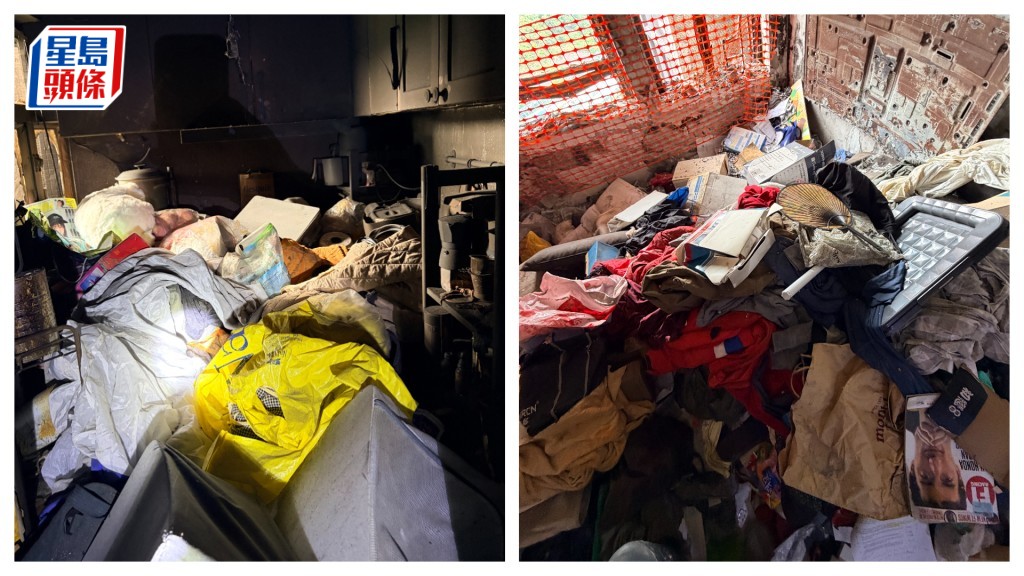 宏昌閣30樓住戶崔先生展示單位堆滿他人的雜物。劉漢權攝