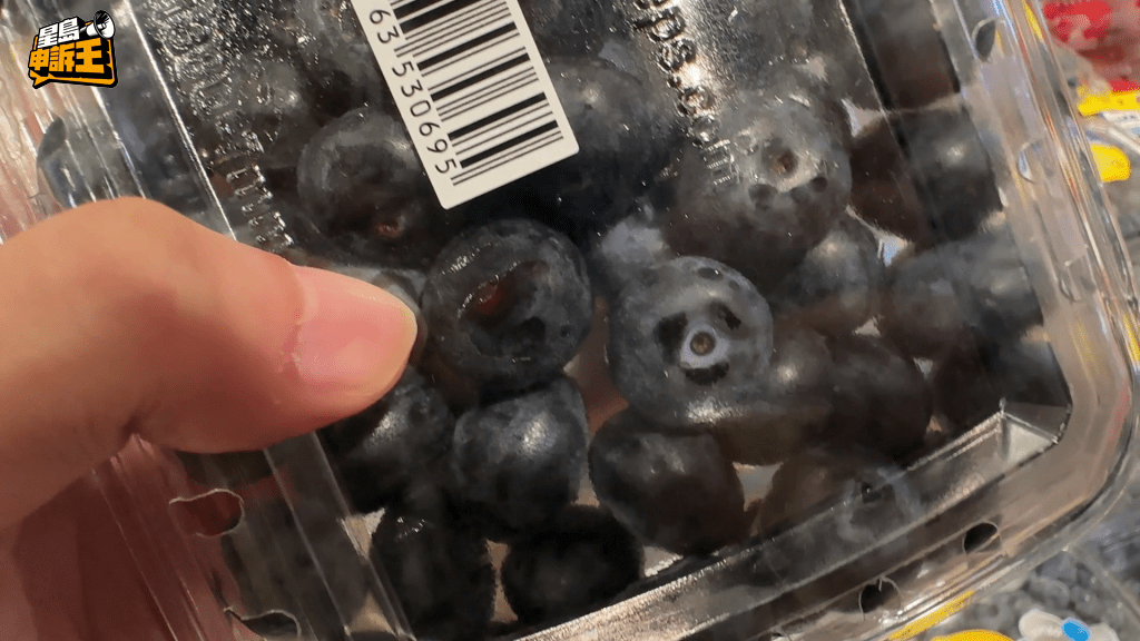 購買藍莓時，可以先翻轉透明盒觀察，若果實開始起皺、滲出汁液，甚至變得乾癟，代表放置太久，不宜選購。