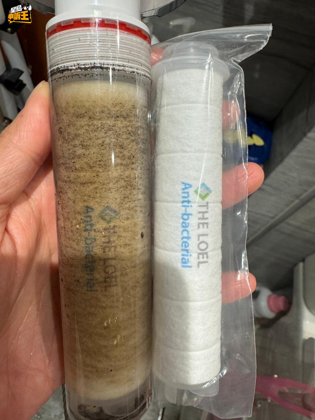 因為水有黑點，陳女士濾水器的濾芯換得特別快，兩星期至一個月就要更換。（受訪者提供）