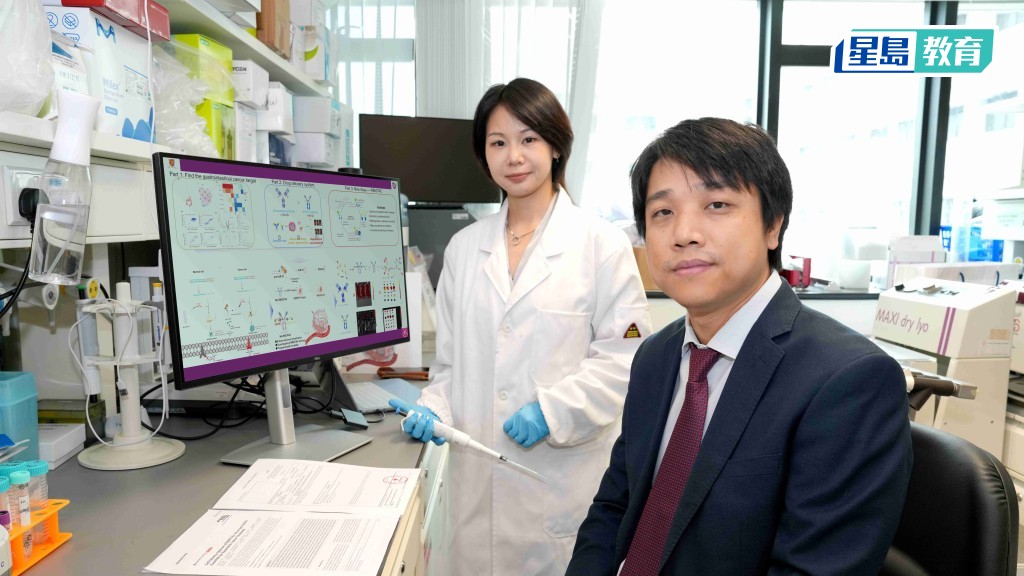 中大醫學院外科學系副教授王鑫（右）及副研究員羅添麗領導的團隊透過精準納米抗體-RIBOTAC平台，研發出針對胰臟癌致癌基因「miR-21」的雙重標靶治療方案。中大提供
