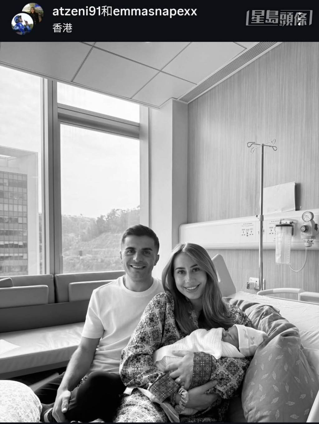 昨午艾兆禮在其社交平台，分享他和太太抱着初生男嬰的一家三口全家福，小孩子叫Thomas，艾兆禮初為人父，心情自然開心。(圖片來源：艾兆禮IG)