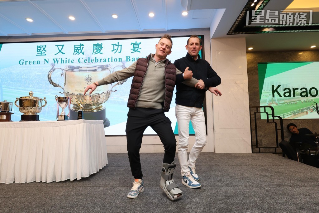 早前墮馬受傷的潘頓 (左) ，由於其大腳趾骨折，因此已接受手術，目前正在養傷。