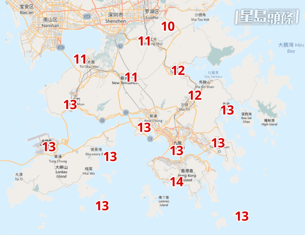 周五早上新界多區只有約11、12度的寒冷水平。天文台截圖