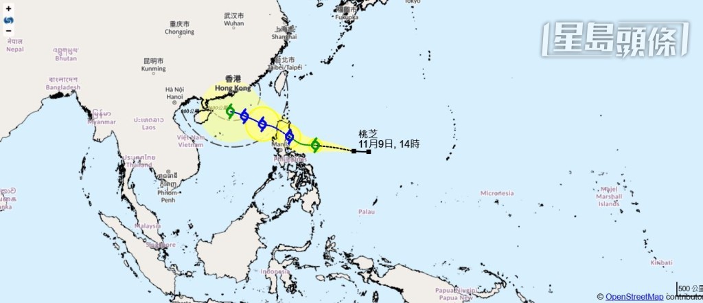 天文台預料桃芝將在下周三（13日），以強烈熱帶風暴的級別闖進香港400公里範圍內。天文台網頁