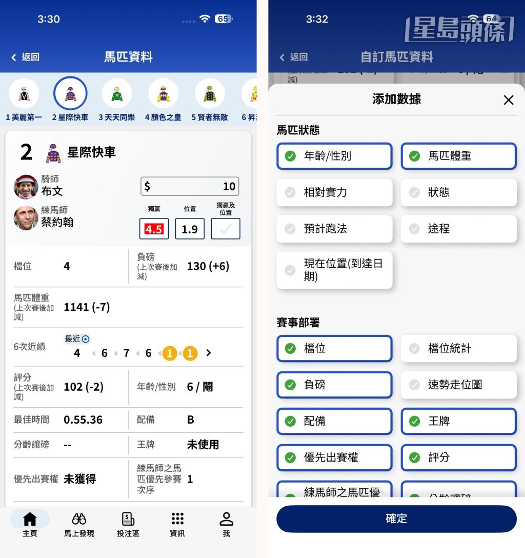 超过40项马匹数据选项让顾客可按个人喜好自由组合独有的「马匹资料」页面。 超过40项马匹数据选项让顾客可按个人喜好自由组合独有的「马匹资料」页面。