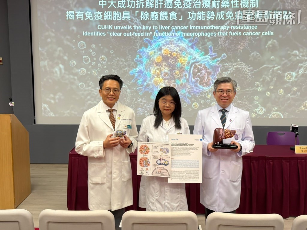 中大醫學院肝癌研究,(左起)中大醫學院腫瘤學系教授陳林、中大醫學院生物醫學學院教授鄭樂詩、中大醫學院生物醫學學院博士後研究員梁之嫻。 中大醫學院肝癌研究,(左起)中大醫學院腫瘤學系教授陳林、中大醫學院生物醫學學院教授鄭樂詩、中大醫學院生物醫學學院博士後研究員梁之嫻。