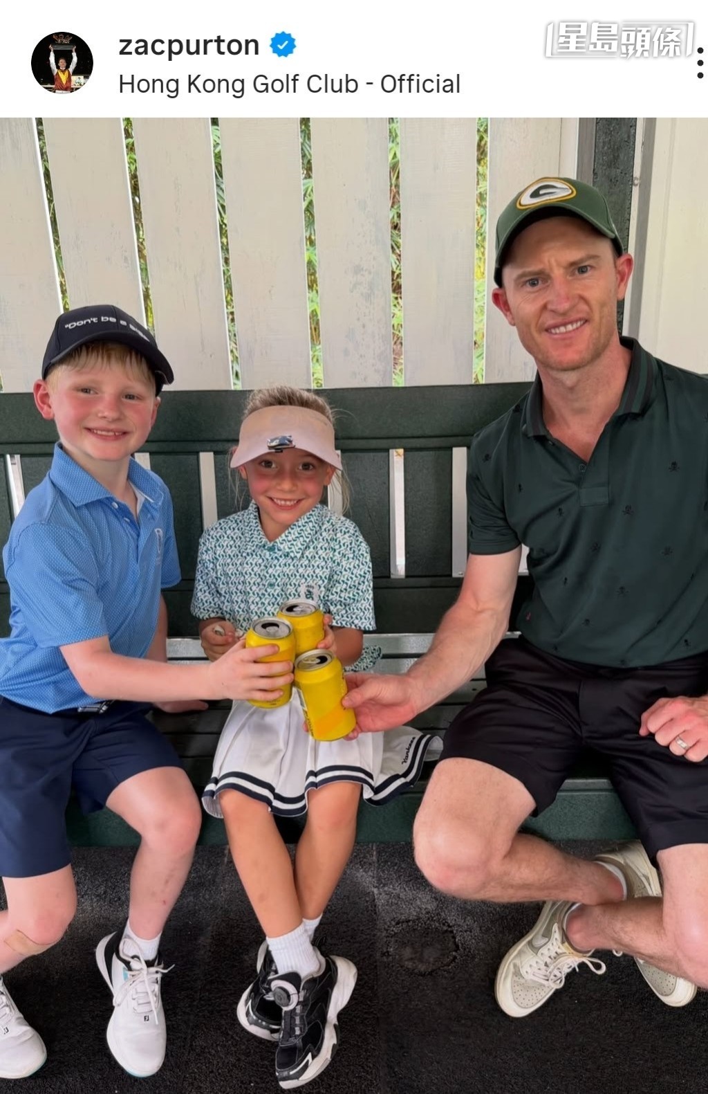 日前潘頓分享他和女兒Roxy、兒子Cash一同去打高爾夫球，放鬆一下心情。相片及短片截圖來源：潘頓IG