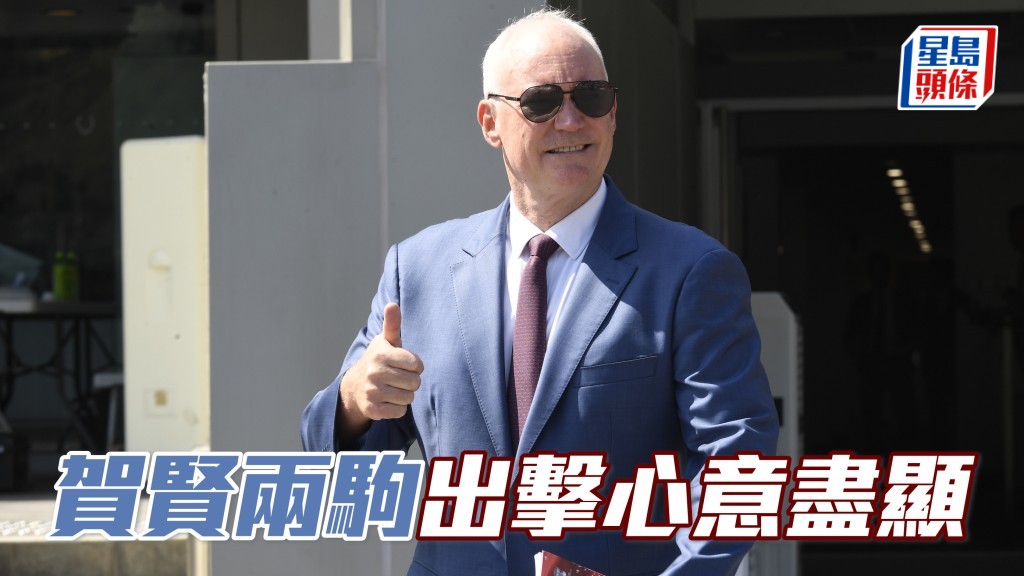 昨朝五點十五分同另一參戰馬「進傲星」齊齊到彭福公園踱步，當時賀賢 (圖) 全程鏡不敵手睇到實，出擊心意盡顯。