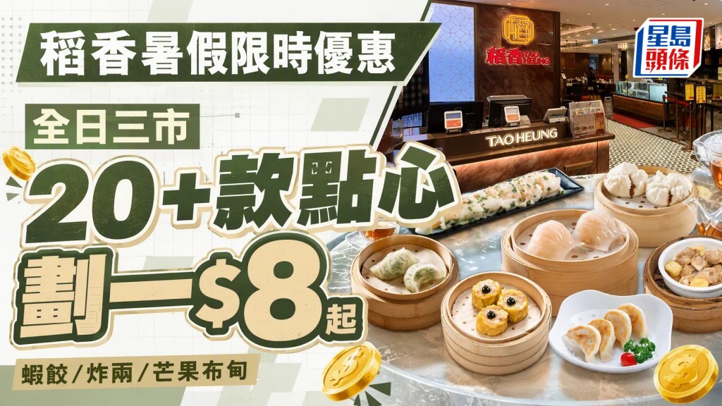 暑假限時優惠！稻香20+款點心劃一$8起 蝦餃/炸兩/芒果布甸 全日三市供應