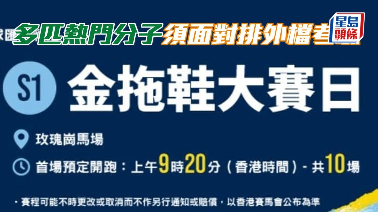 金拖鞋大赛多匹热门分子须面对排外档考验