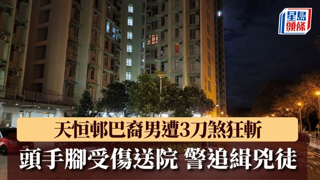 天恒邨巴裔男遭3刀煞狂斬 頭手腳受傷送院 警追緝兇徒