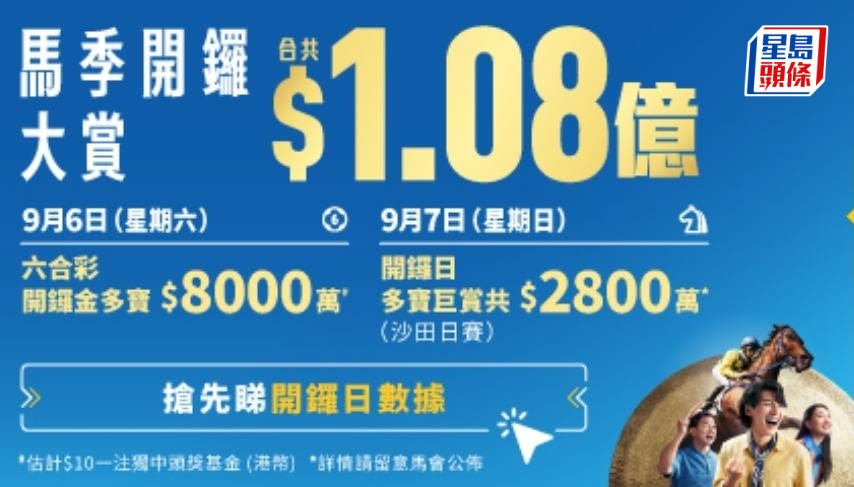 馬季9月7日開鑼 共1.08億大賞迎好運