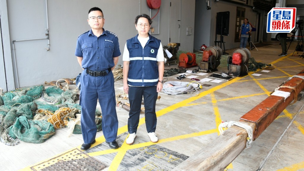 水警及漁護署展開反非法捕魚聯合行動拘15人。楊偉亨攝 