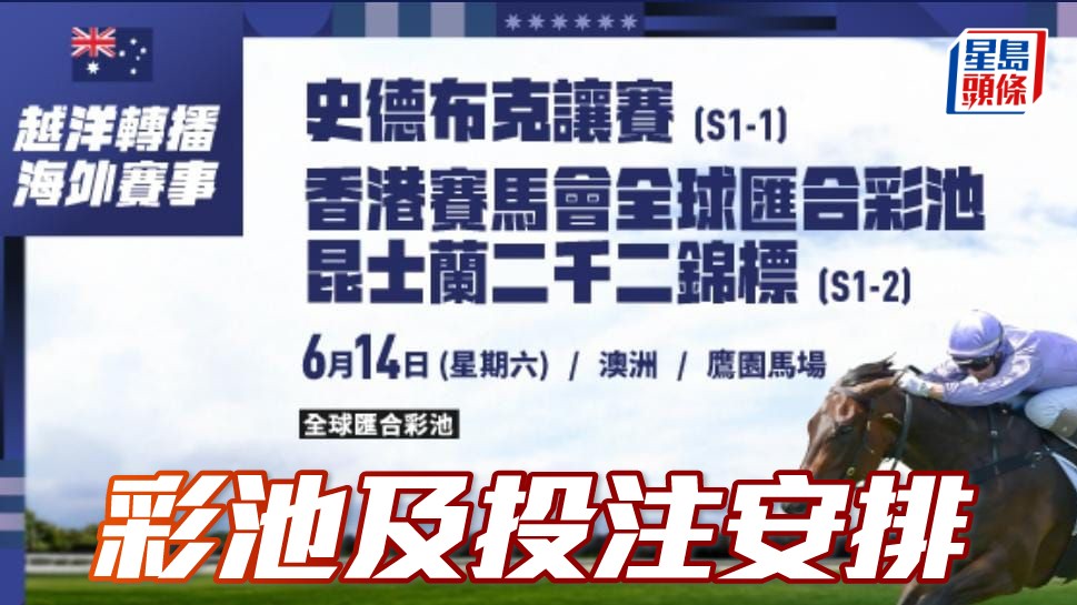 史德布克讓賽及香港賽馬會全球匯合彩池昆士蘭二千二錦標,彩池及投注安排。