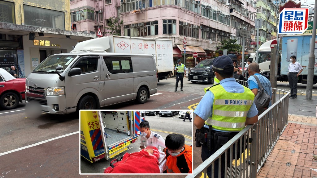 客貨車撞倒8旬老婦,警員到場調查。梁國峰攝