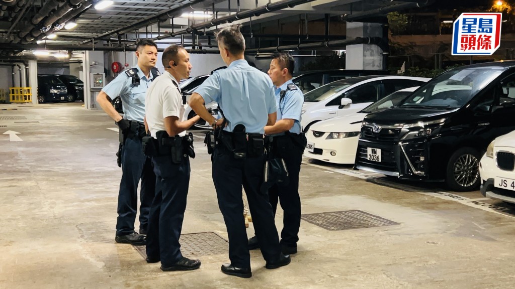 水泉澳邨停車場一名男子受傷倒地,大批警員接報到場調查。蔡楚輝攝