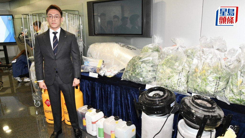 警方毒品調查科人員於昨日在打鼓嶺搗破一個大麻種植場。徐裕民攝