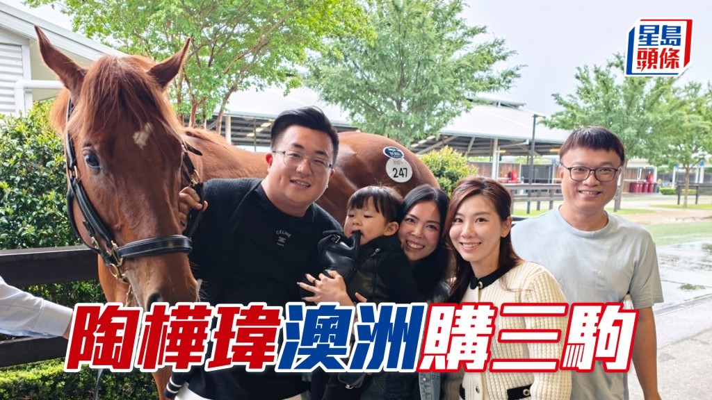 馬主陶樺瑋（左一）在澳洲拍賣會購入三駒。