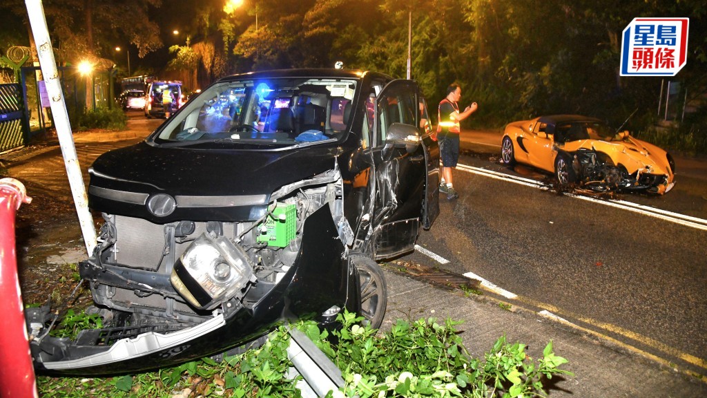 大埔公路兩車相撞,2人受傷。徐裕民攝