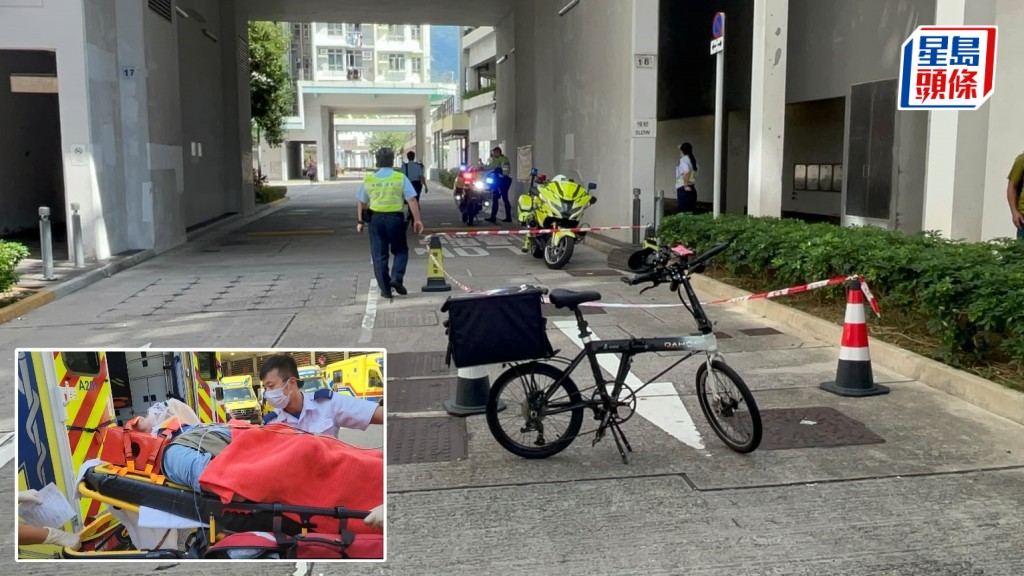 男子踩单车疑避途人自炒受伤送院。杨伟亨摄
