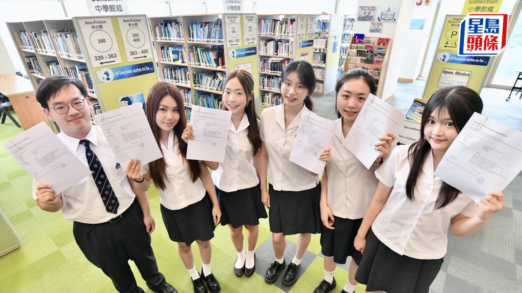 保良局蔡繼有學校IB放榜一共誕生6位狀元，由左起黃奕熙、鍾采霖、馮凱澄、招慧心、湯鎧霖及劉心嵐。盧江球攝