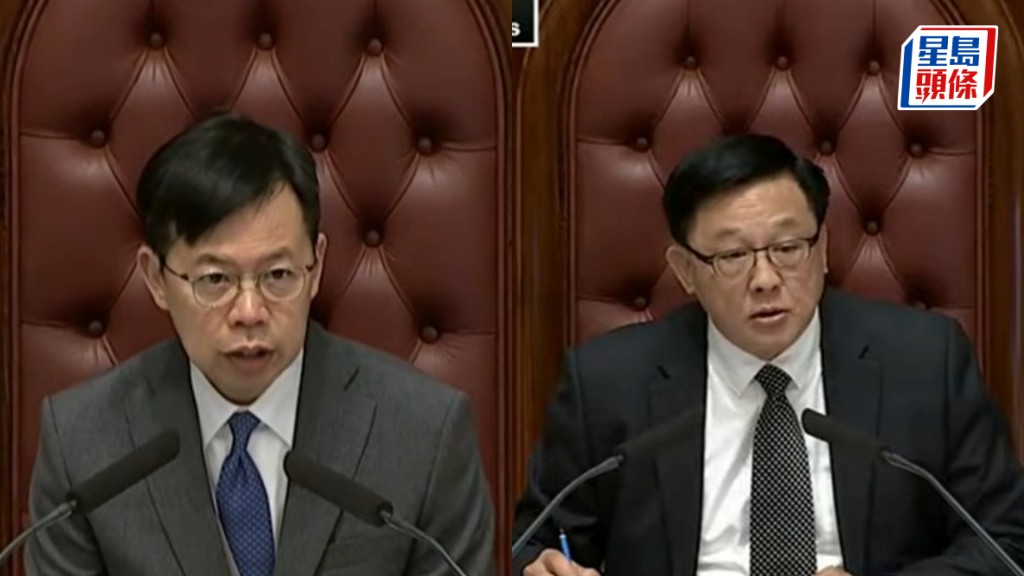 陳振英（左圖)「坐正」主持立法會大會；何君堯(右圖)今日坐上主席位。立法會youtube擷圖