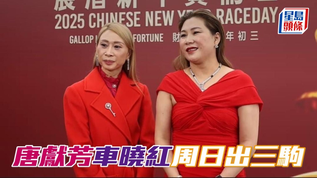唐獻芳 (左) 及車曉紅(右)兩位女馬主，周日共有「祝願」、「翠紅」及「隼閣」三駒應戰。