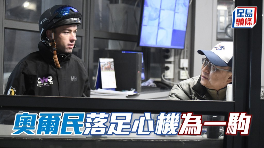 奧爾民 (左) 落足心機為呂健威 (右) 馬房的「龍之輝」備戰。