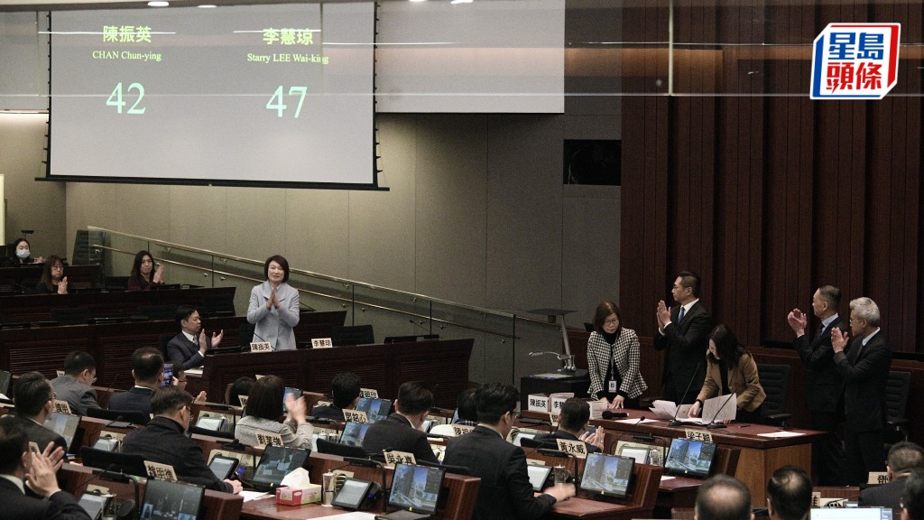 民建聯李慧琼以47票當選立法會主席。