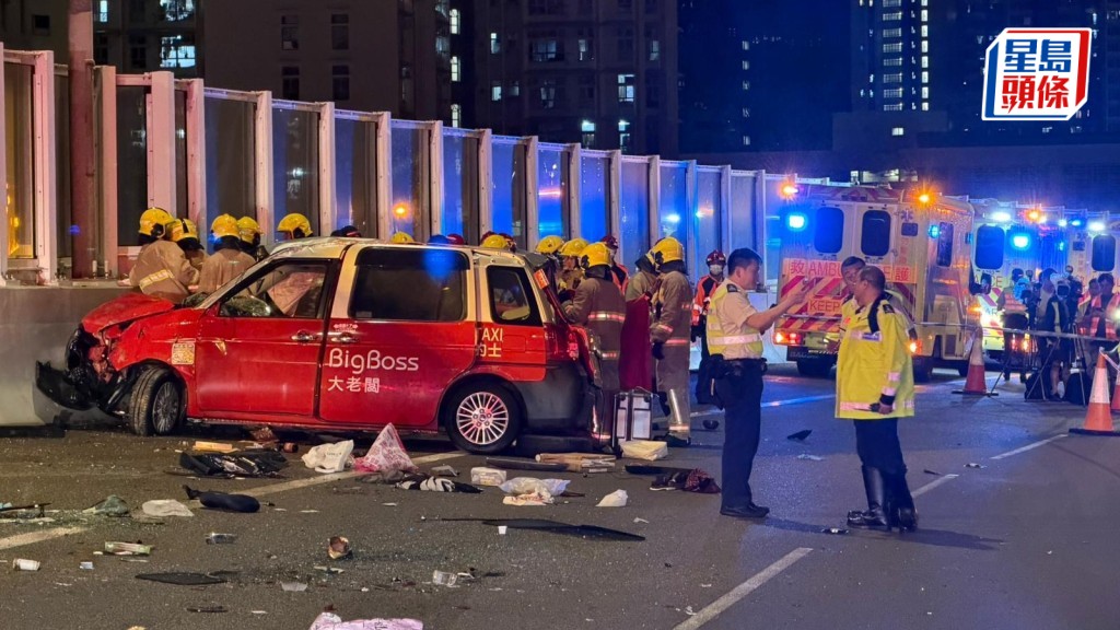 青沙公路奪命車禍｜車隊的士與客貨車相撞釀兩死 Big Boss Taxi：「全力配合警方調查」。曾志恆攝