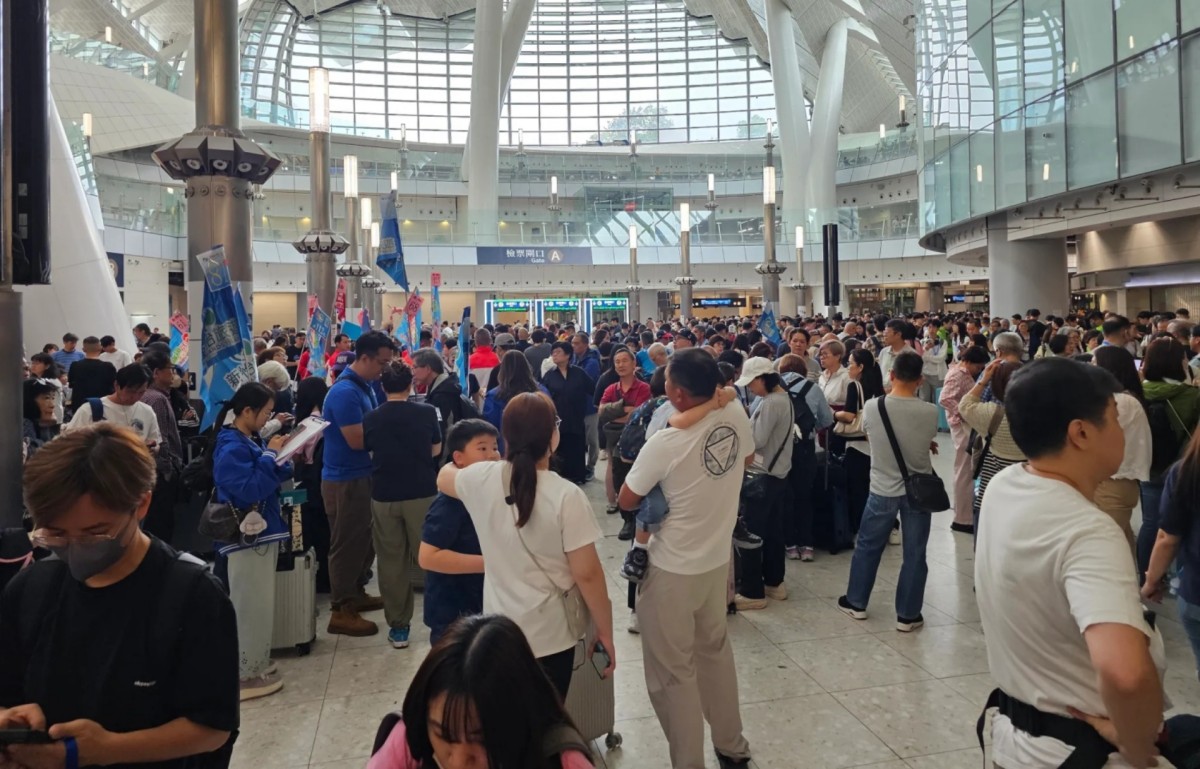 復活清明長假｜西九龍站清晨現「人海」 多班短途車票售罄  洗手間大排長龍