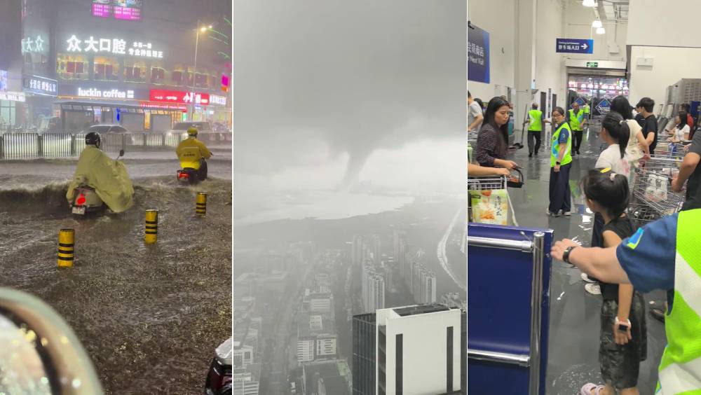 深圳暴雨｜水龍捲驚現深圳灣 龍華變「水城」山姆超市被淹｜有片