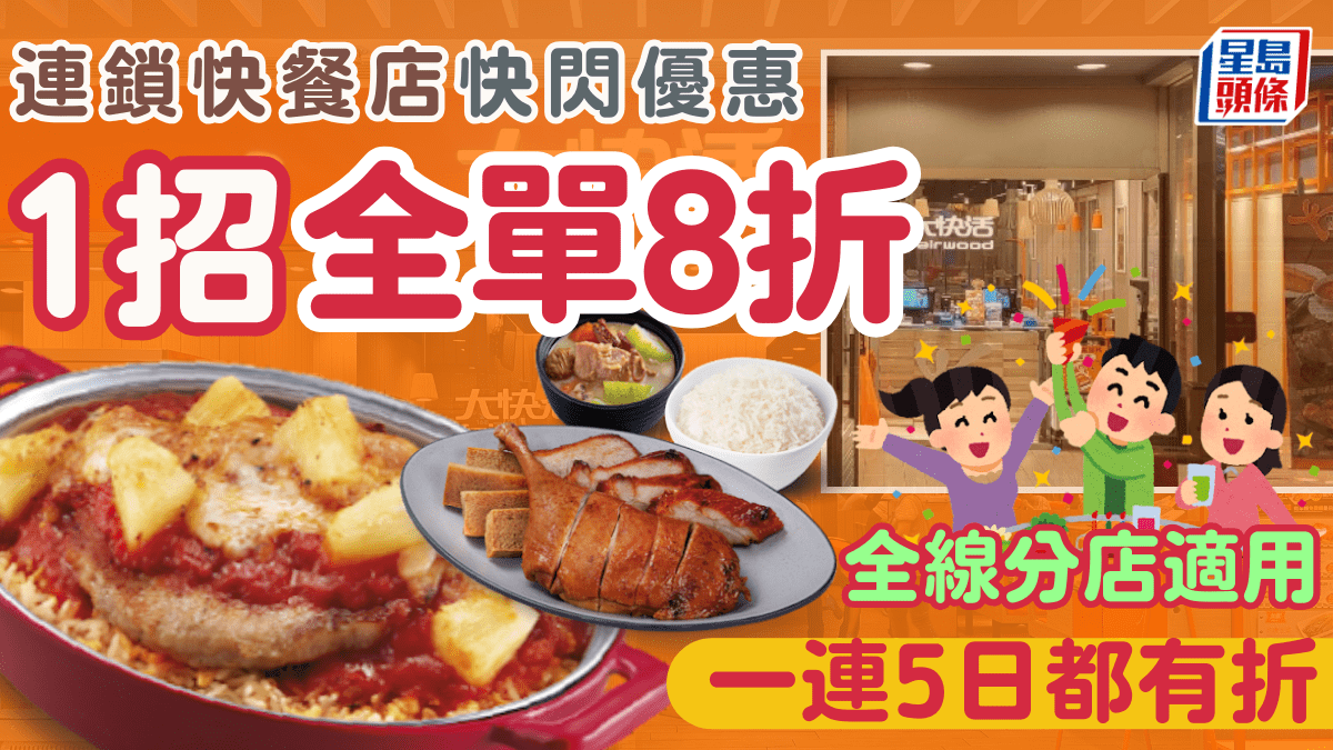連鎖快餐店快閃優惠！1招即享全單8折 全線分店一連五日適用 附2大快餐優惠