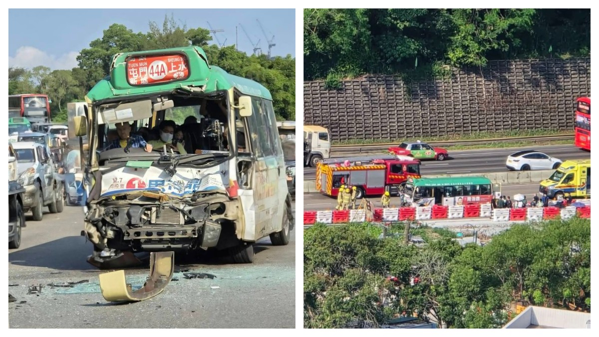 粉嶺公路3車相撞 小巴司機被困23人傷