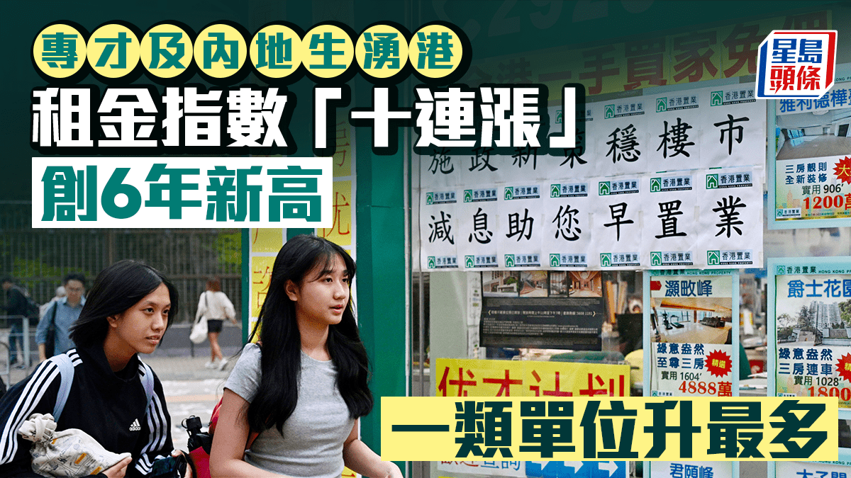 專才及內地生湧港 租金指數「十連漲」 創6年新高 一類單位升最多 專才及內地生湧港 租金指數「十連漲」 創6年新高 一類單位升最多
