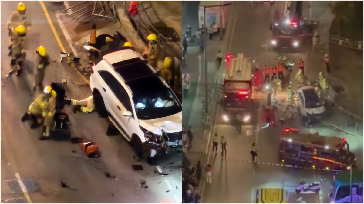 有片|粉嶺皇后山私家車失事 男途人捲車底被困 消防鋸開車身救援