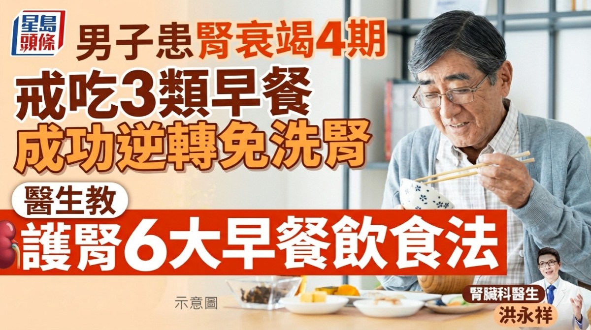 男子患腎衰竭4期戒吃3類早餐 成功逆轉免洗腎 醫生教護腎6大早餐飲食法