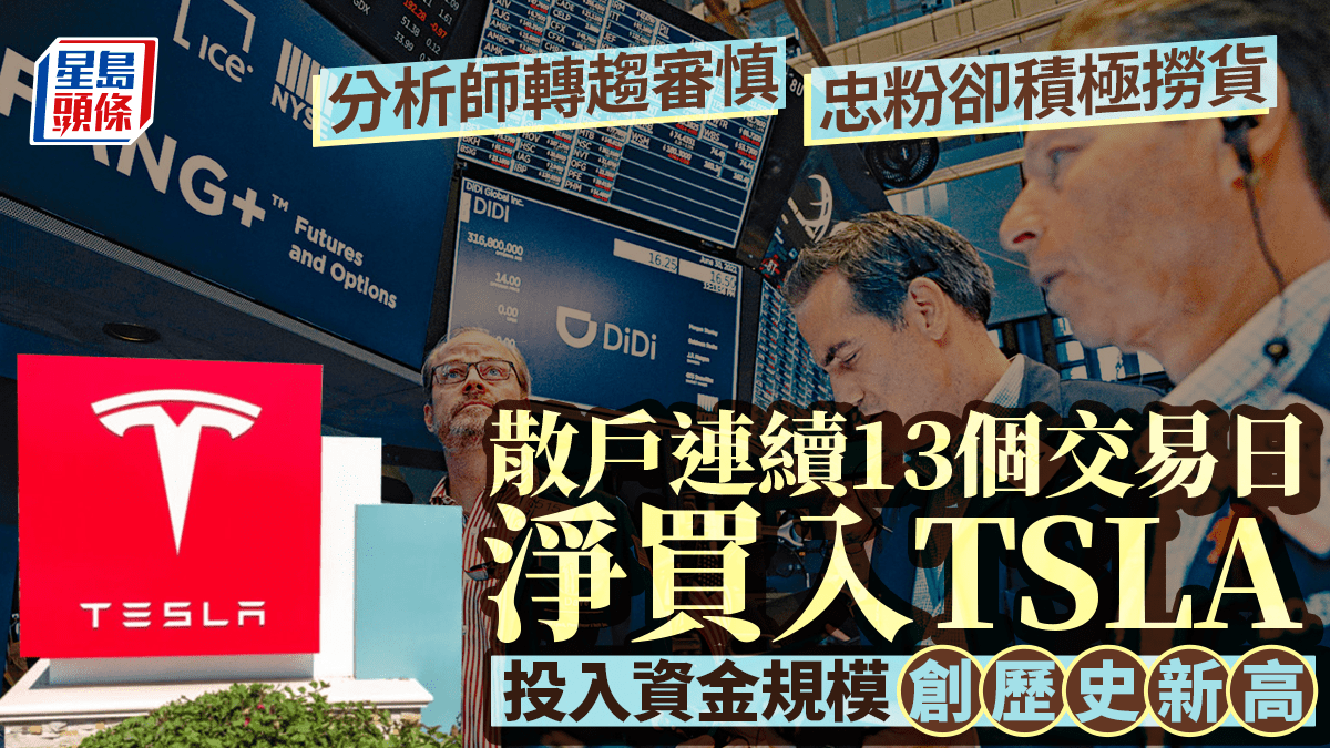 Tesla散戶撈貨力度十年來最高連續13個交易日凈買入