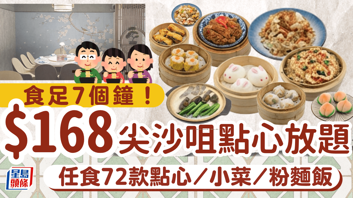 食足7個鐘！尖沙咀$168點心放題 任食72款點心/小菜/粉麵飯 免加一茶芥