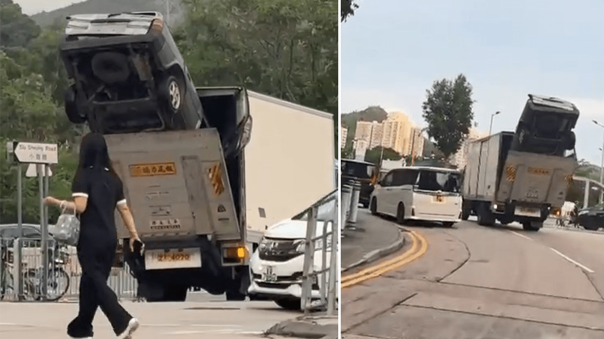 車cam直擊|私家車離奇倒豎蔥插貨車尾 網民:架車好似俾人吞緊落肚