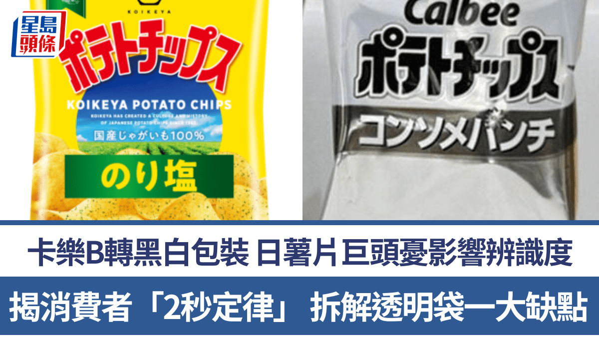 卡樂B轉黑白包裝 日本薯片巨頭憂影響購買慾 揭消費者「2秒定律」 拆解透明袋一大缺點